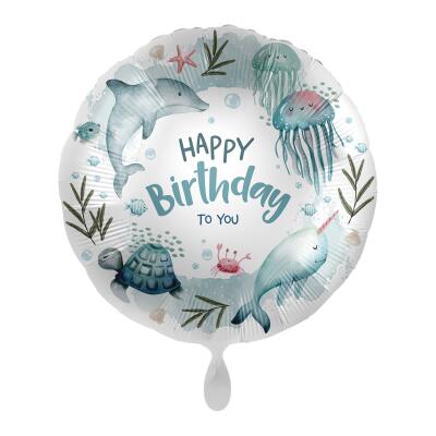 Folienballon Happy Birthday - Meerestiere, 43 cm
