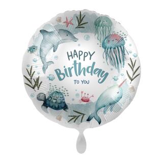 Folienballon Happy Birthday - Meerestiere, 43 cm