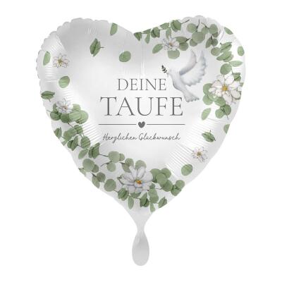 Folienballon Herz Deine Taufe - Herzlichen Glückwunsch, 43 cm