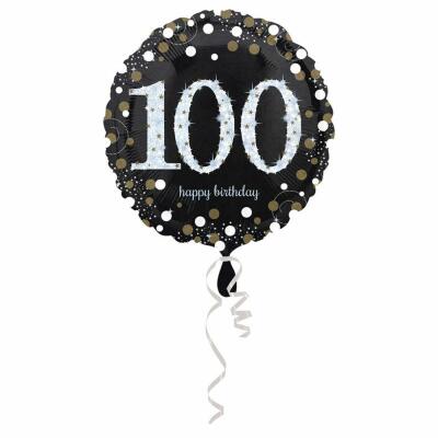 Folienballon Sparkling silber - 100 Happy Birthday, 43 cm