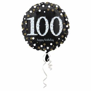 Folienballon Sparkling silber - 100 Happy Birthday, 43 cm