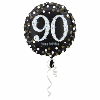 Folienballon Sparkling silber - 90 Happy Birthday,  43 cm