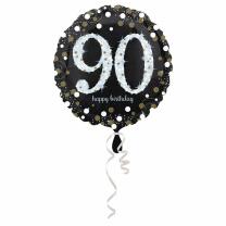 Folienballon Sparkling silber - 90 Happy Birthday,  43 cm