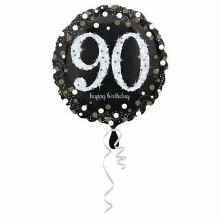 Folienballon Sparkling silber - 90 Happy Birthday,  43 cm