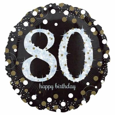 Folienballon Sparkling silber - 80 Happy Birthday,  43 cm
