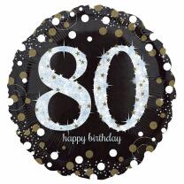 Folienballon Sparkling silber - 80 Happy Birthday,  43 cm