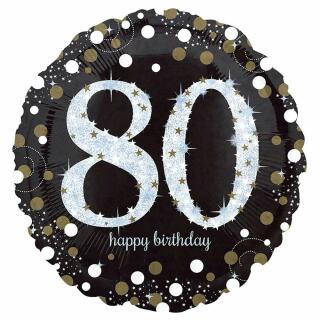 Folienballon Sparkling silber - 80 Happy Birthday,  43 cm
