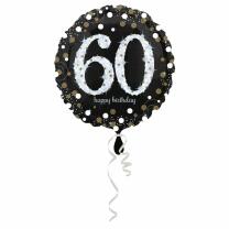 Folienballon Sparkling silber - 60 Happy Birthday, 43 cm