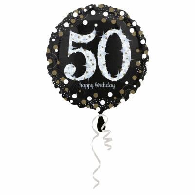 Folienballon Sparkling silber - 50 Happy Birthday, 43 cm