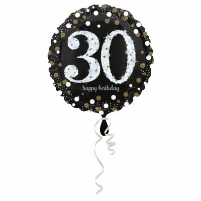 Folienballon Sparkling silber - 30 Happy Birthday, 43 cm