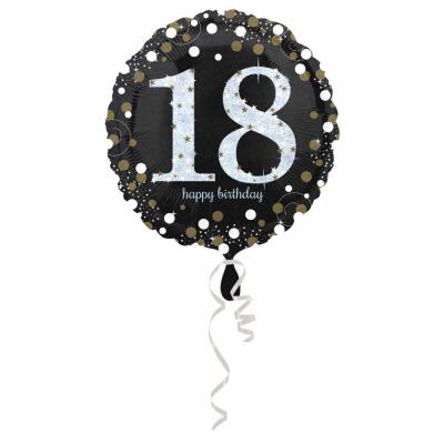 Folienballon Sparkling silber - 18 Happy Birthday, 43 cm
