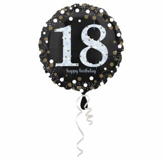 Folienballon Sparkling silber - 18 Happy Birthday, 43 cm