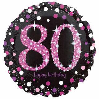 Folienballon Sparkling pink - 80 Happy Birthday,  43 cm