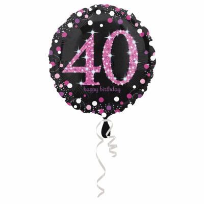 Folienballon Sparkling pink - 40 Happy Birthday,  43 cm