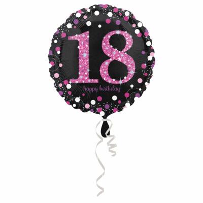 Folienballon Sparkling pink - 18 Happy Birthday,  43 cm