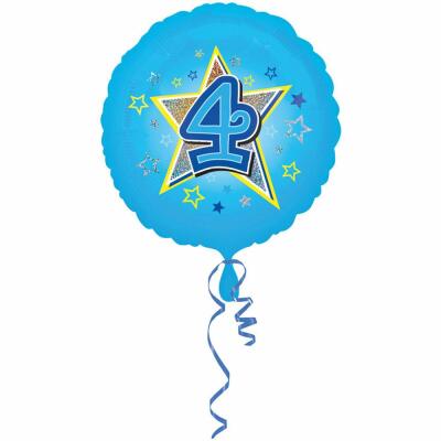 Folienballon 4. Geburtstag blau,  43 cm