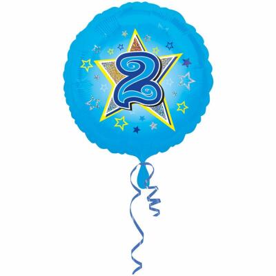 Folienballon 2. Geburtstag blau,  43 cm