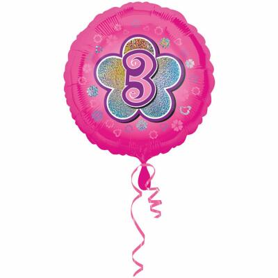 Folienballon 3. Geburtstag pink,  43 cm