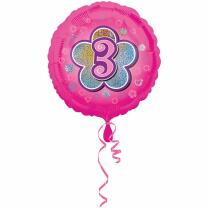 Folienballon 3. Geburtstag pink,  43 cm