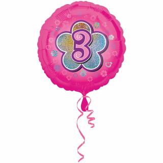Folienballon 3. Geburtstag pink,  43 cm