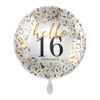 Folienballon hello 16 - Glückwusch, 43 cm