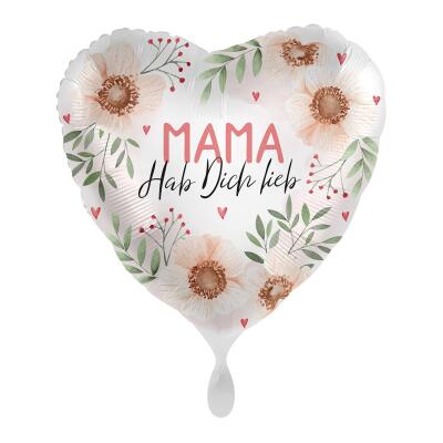 Folienballon Herz - Mama - Hab Dich lieb, 43 cm