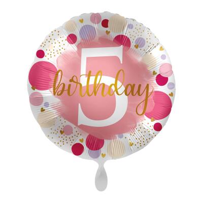 Folienballon 5. Geburtstag - Punkte pink,  43 cm