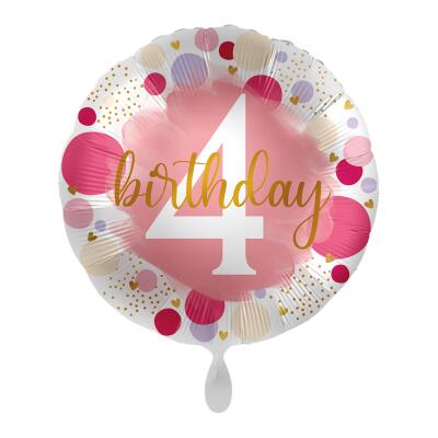 Folienballon 4. Geburtstag - Punkte pink,  43 cm