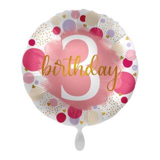 Folienballon 3. Geburtstag - Punkte pink,  43 cm