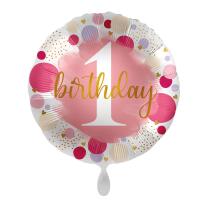 Folienballon 1. Geburtstag - Punkte pink,  43 cm