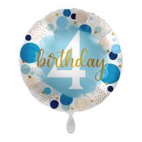 Folienballon 4. Geburtstag - Punkte blau,  43 cm