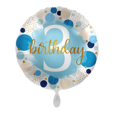 Folienballon 3. Geburtstag - Punkte blau,  43 cm