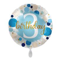 Folienballon 3. Geburtstag - Punkte blau,  43 cm