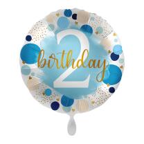 Folienballon 2. Geburtstag - Punkte blau,  43 cm