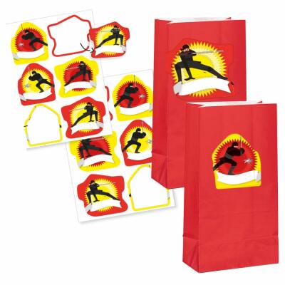 Ninja Partytüten +  Namensaufkleber, 12 Stück