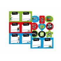 Aufkleber-Set - 2 Bögen Namensaufkleber + Sticker -...