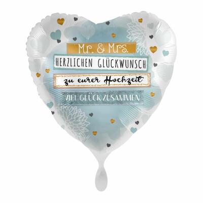 Folienballon - Hochzeit - Mr. & Mrs. Glückwunsch, 43 cm