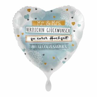 Folienballon - Hochzeit - Mr. & Mrs. Glückwunsch, 43 cm