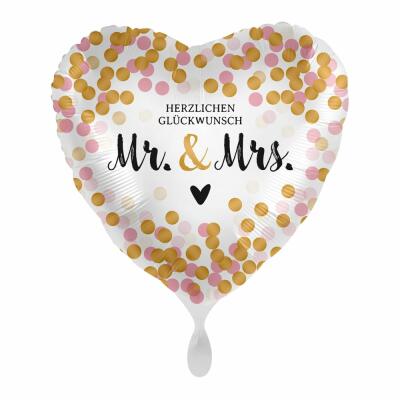 Folienballon - Hochzeit - Herzlichen Glückwunsch Mr. & Mrs Punkte., 43 cm