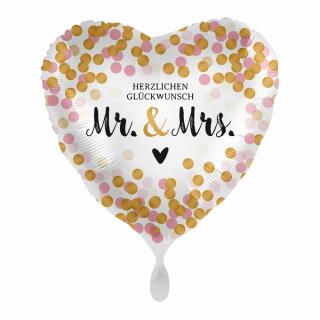 Folienballon - Hochzeit - Herzlichen Glückwunsch Mr. & Mrs Punkte., 43 cm