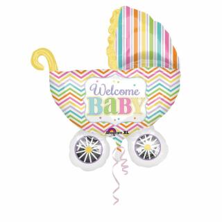 Folienballon SuperShape Kinderwagen Welcome Baby,  78 x 71 cm