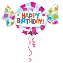 Folienballon SuperShape Happy Birthday Bonbon,  101 x 60 cm