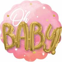 Folienballon Multi Ballon mit 3D Effekt - Oh baby rosa,...