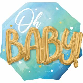 Folienballon Multi Ballon mit 3D Effekt - Oh baby blau,  76 x 71 cm