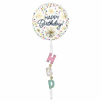 Folienballon AirWalker Happy Birthday,  60 x 175 cm
