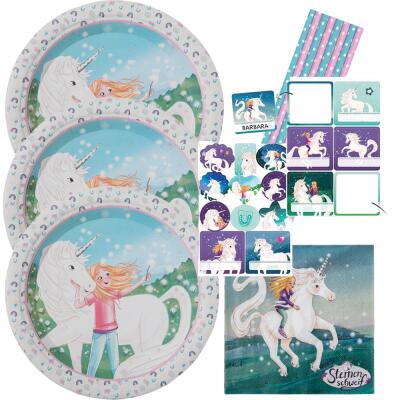 53-teiliges Party-Set - Sternenschweif - Teller Namensaufkleber Sticker Servietten Trinkhalme  für 8 Kinder