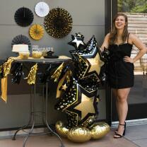 Folienballon AirLoonz - Sterne schwarz/gold - 86 x 149 cm