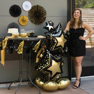 Folienballon AirLoonz - Sterne schwarz/gold - 86 x 149 cm