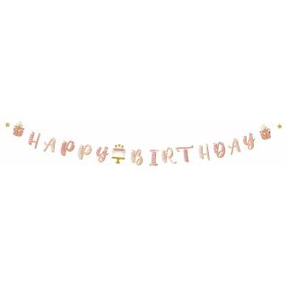 Girlande Happy Birthday - Rose Konfetti - 3 m