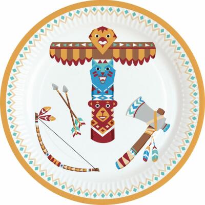 Indianer Tipi & Tomahawk - Pappteller, 8 Stück  18 cm
